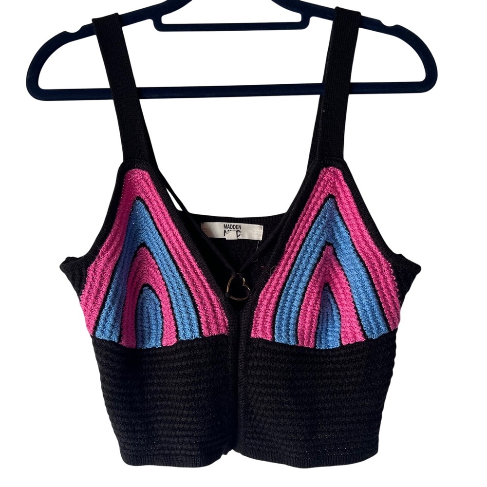 Madden‎ Girl Boho Hippie Festival Crochet Crop Tank Keyhole Heart Charm size M